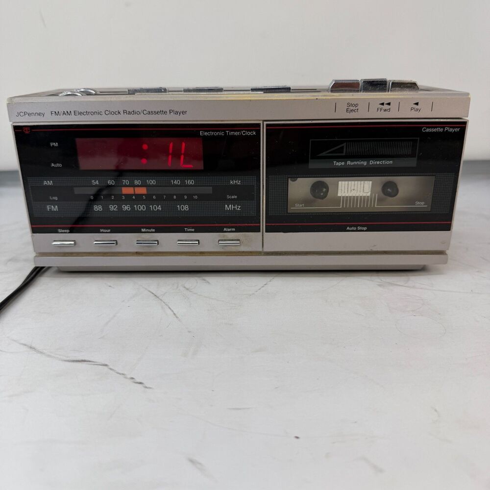 Vintage JCPenney 680-3090 AM/FM Electronic Clock Radio Cassette Player WORKING